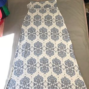 White and navy blue printed maxi skirt